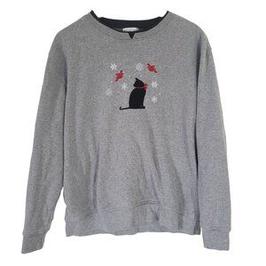Vtg Hasting & Smith Gray Black‎ Cat Embroidered Pullover Sweatshirt Size XL